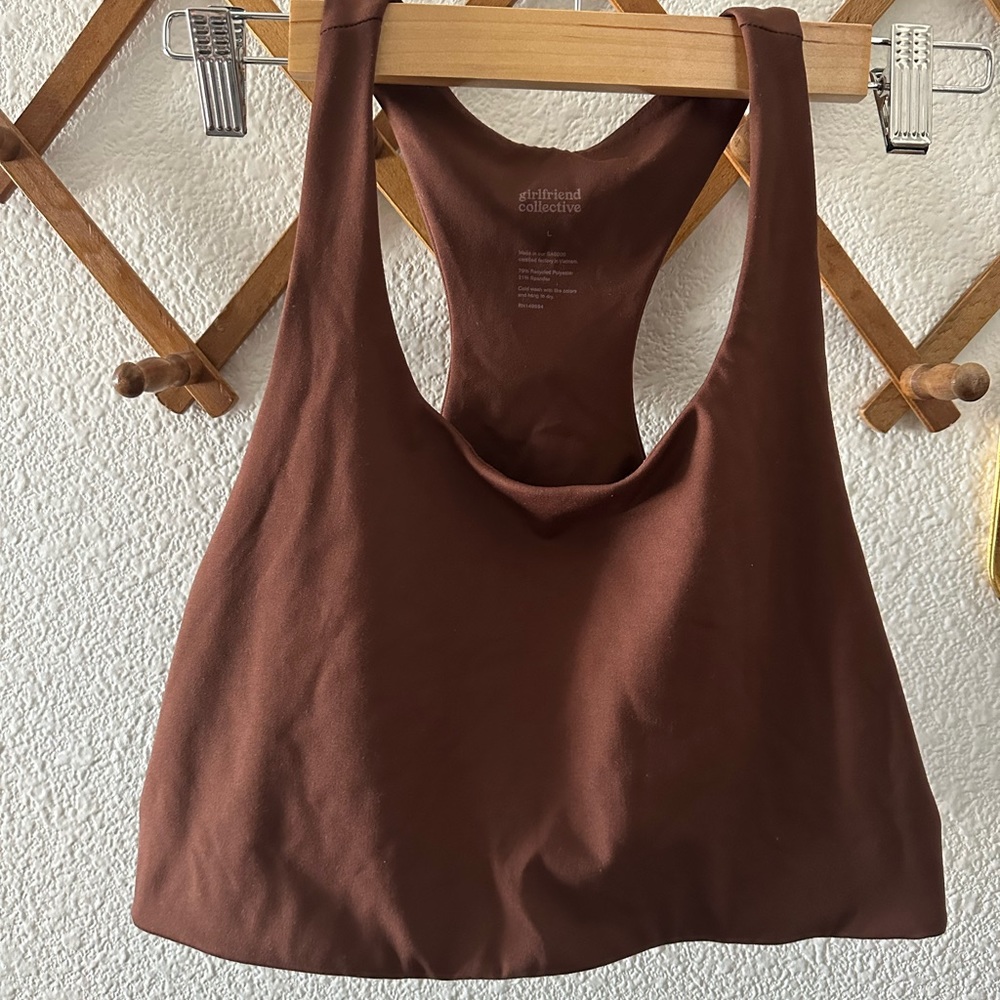 Girlfriend collective brown longline bra size large